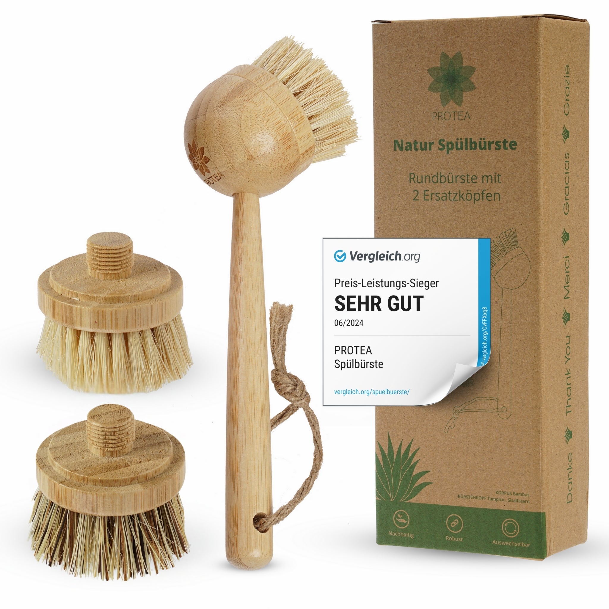 Unsere 3er Set Spülbürste aus Bambusholz und Tampico- und Palmfasern eignet sich besonders gut um Pfannen und Töpfe mit hartnäckigen Schmutz kratzfrei zu reinigen.