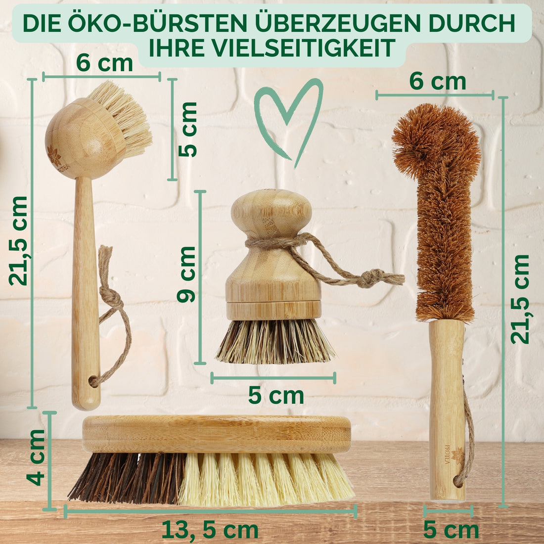 Unsere Spülbürsten aus Holz bestehen aus Bambusholz und Naturborsten sind damit aus schnell nachwachsenden Rohstoffen hergestellt. Unser Set an Küchenbürsten ist damit eine umweltfreundliche Alternative zu Spülbürsten mit Saugnapf oder Spülbürstenhalter aus Kunststoff.