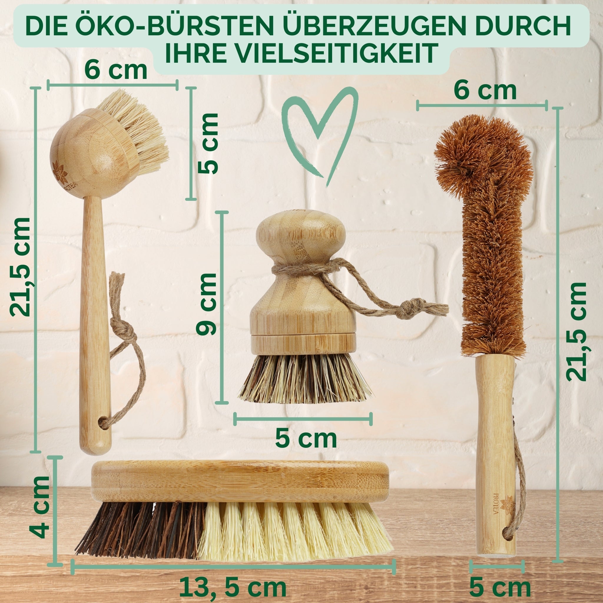 Unsere Spülbürsten aus Holz bestehen aus Bambusholz und Naturborsten sind damit aus schnell nachwachsenden Rohstoffen hergestellt. Unser Set an Küchenbürsten ist damit eine umweltfreundliche Alternative zu Spülbürsten mit Saugnapf oder Spülbürstenhalter aus Kunststoff.
