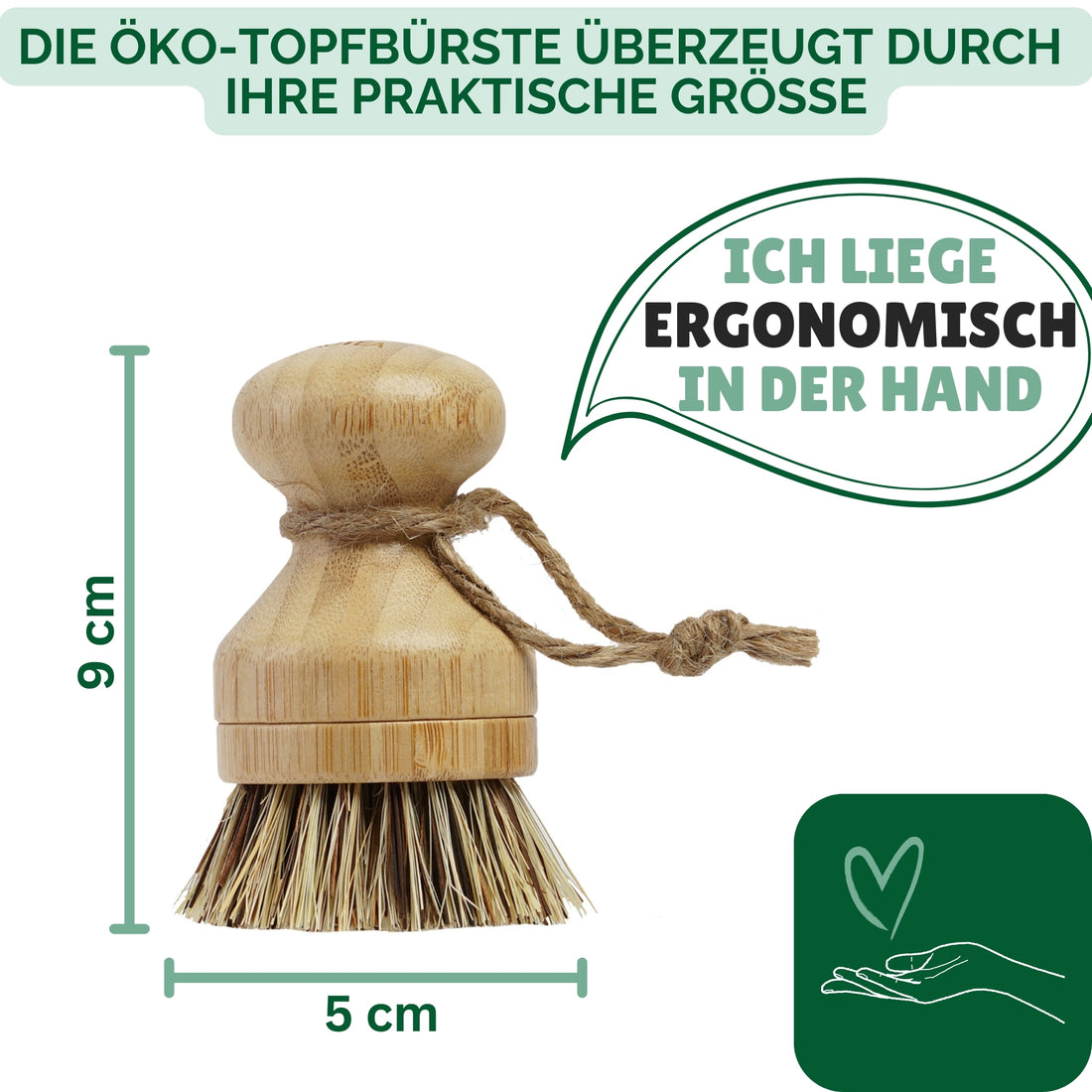 Unsere nachhaltige Topfbürste reinigt ohne zu zerkratzen beschichtete Pfanne, Töpfen und andere empfindliche Oberflächen. Die Geschirrbürste aus Holz ist besonders ergonomisch geformt und angenehm in der Hand.
