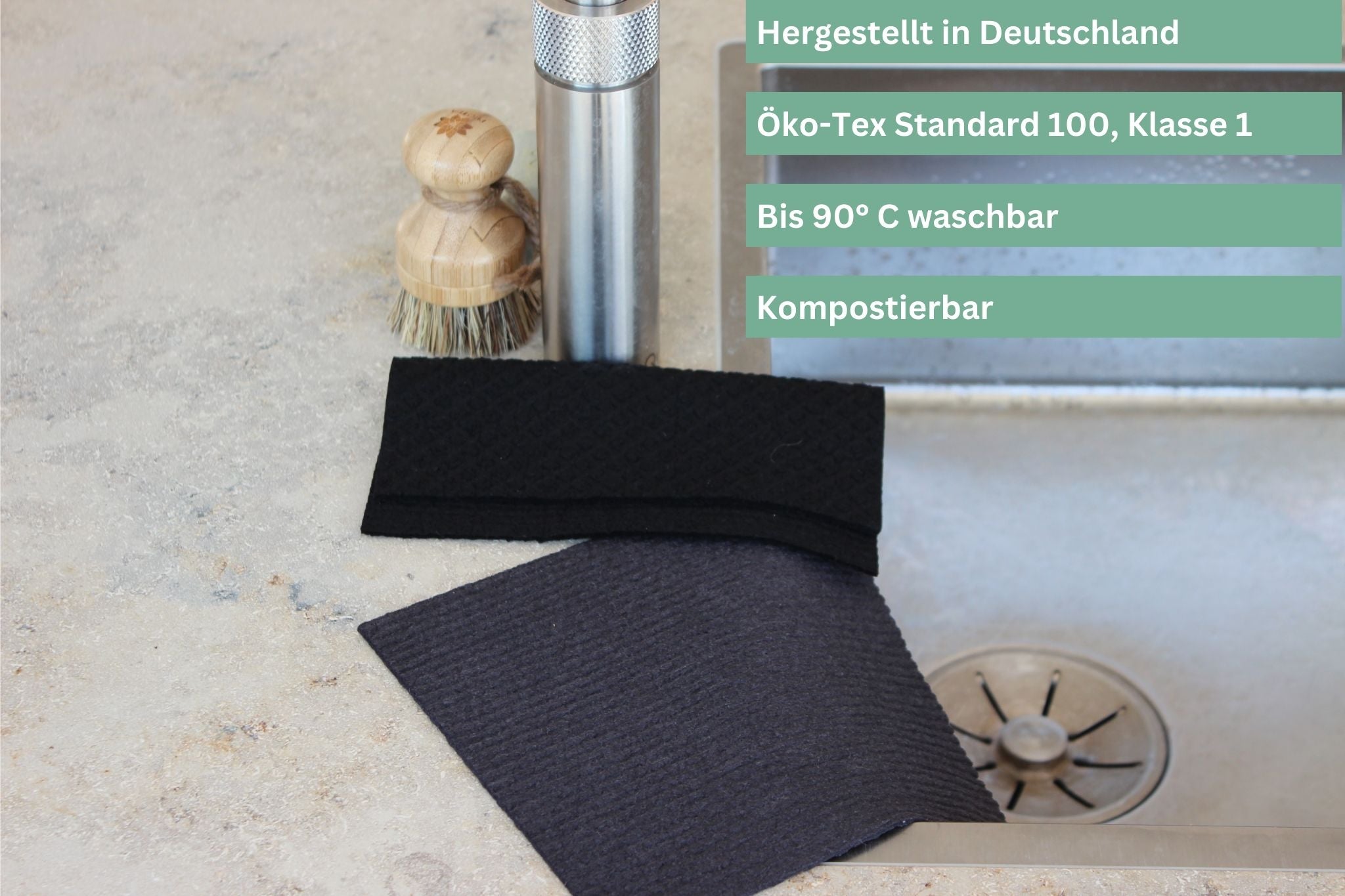 Set Öko-Schwammtücher, 4er Set, schwarz & anthrazit, kompostierbar