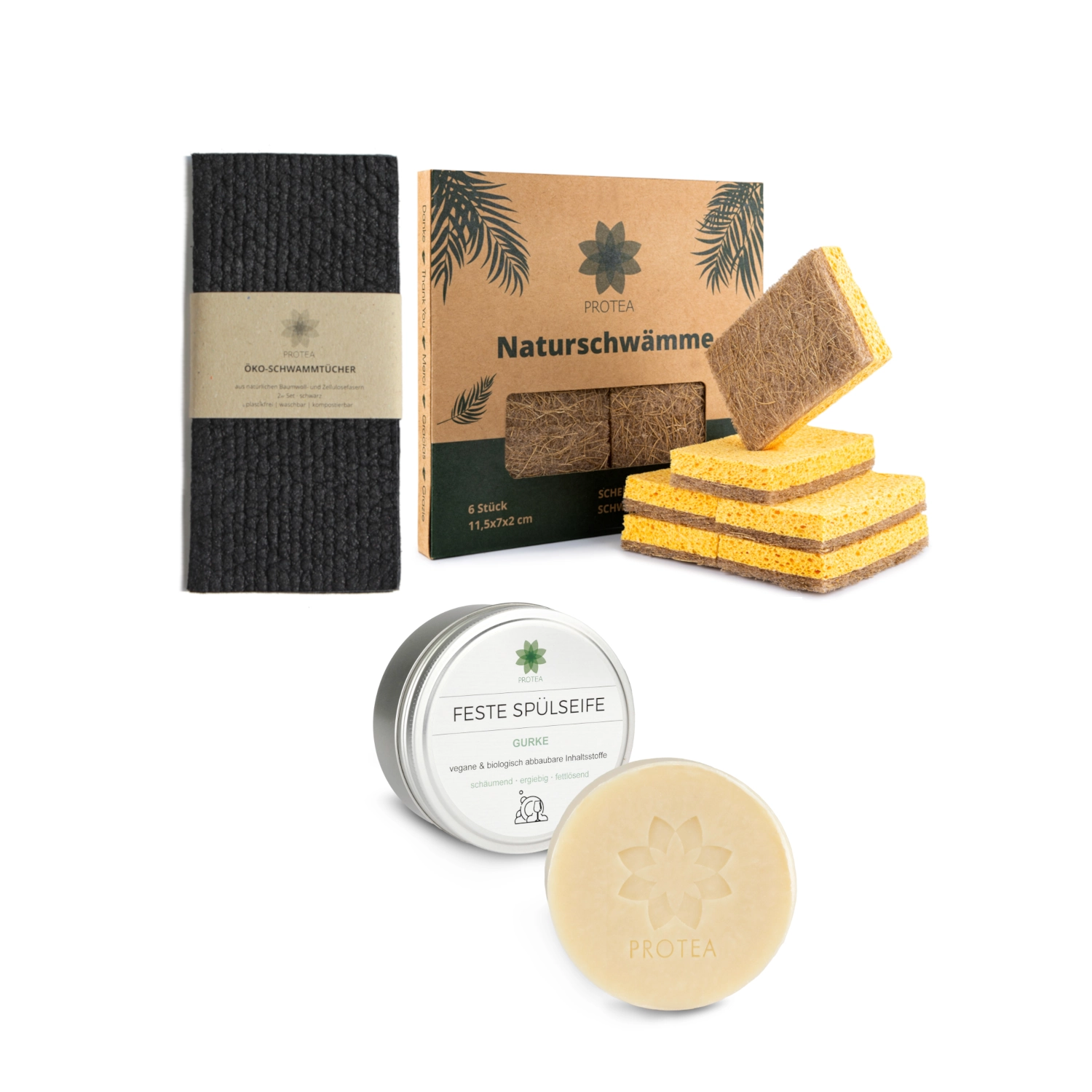 Küchen Starter-Set: Nachhaltige Spülschwämme & Schwammtücher | -20% Produkt des Monats mit festem Spülmittel