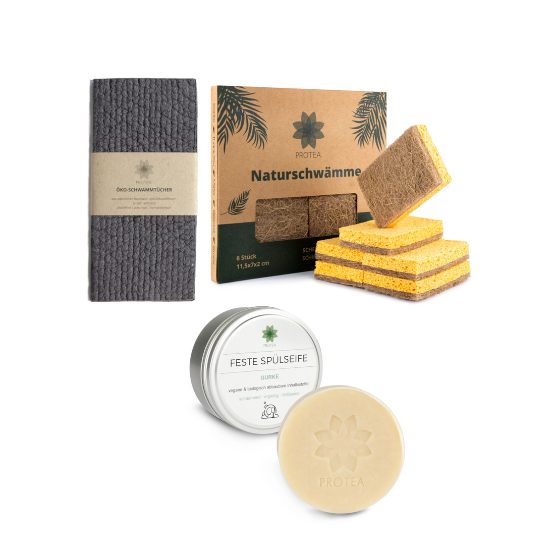 Küchen Starter-Set: Nachhaltige Spülschwämme & Schwammtücher | -20% Produkt des Monats mit festem Spülmittel
