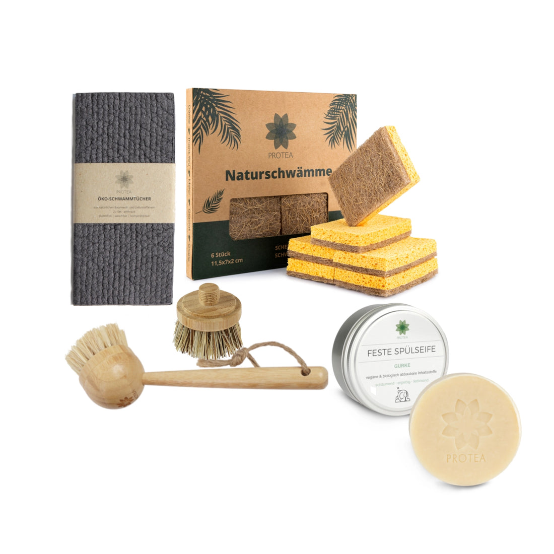 Küchen Starter-Set: Nachhaltige Spülschwämme, Öko-Schwammtücher & Spülbürste mit Ersatzkopf