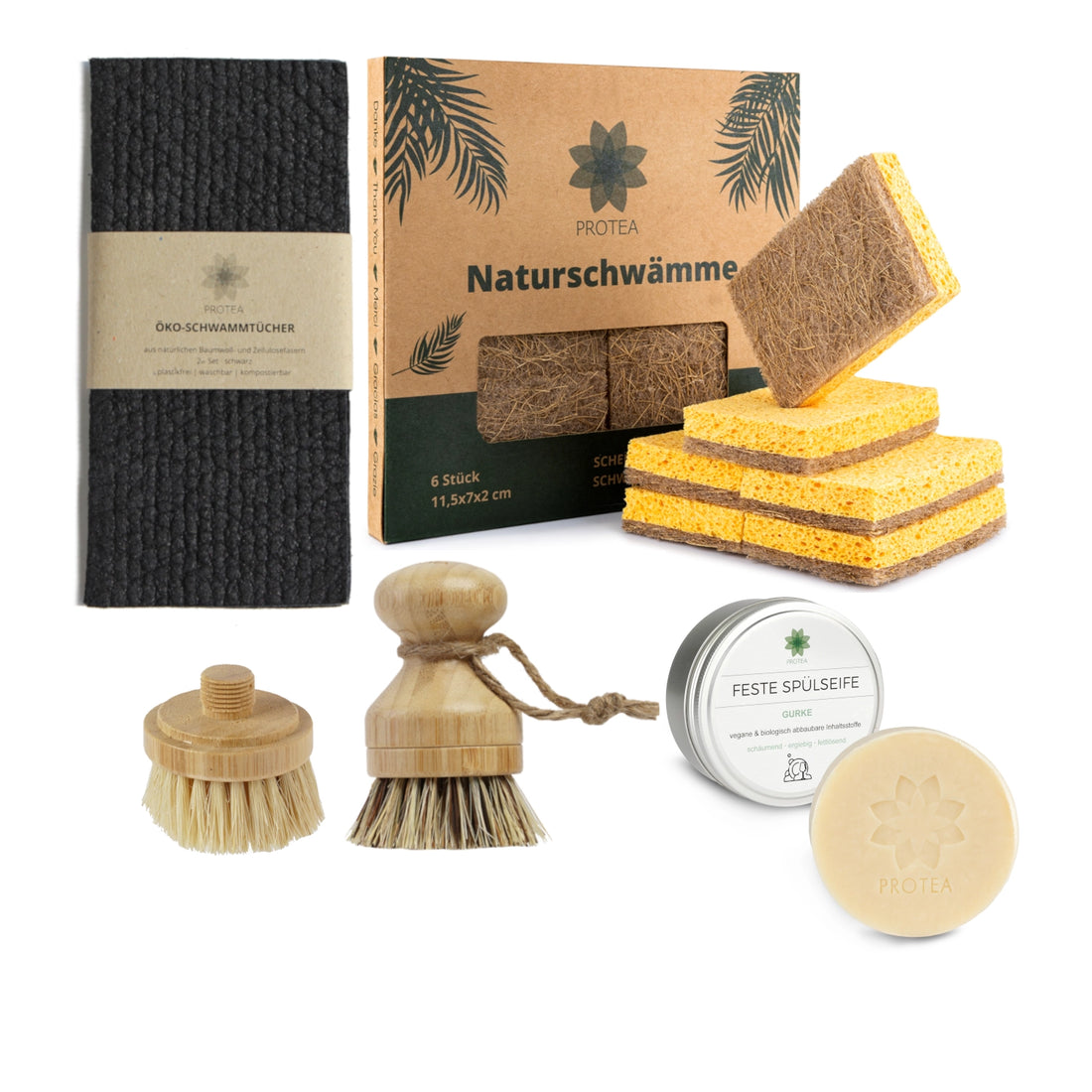 Küchen Starter-Set: Nachhaltige Spülschwämme, Öko-Schwammtücher & Spülbürste mit Ersatzkopf