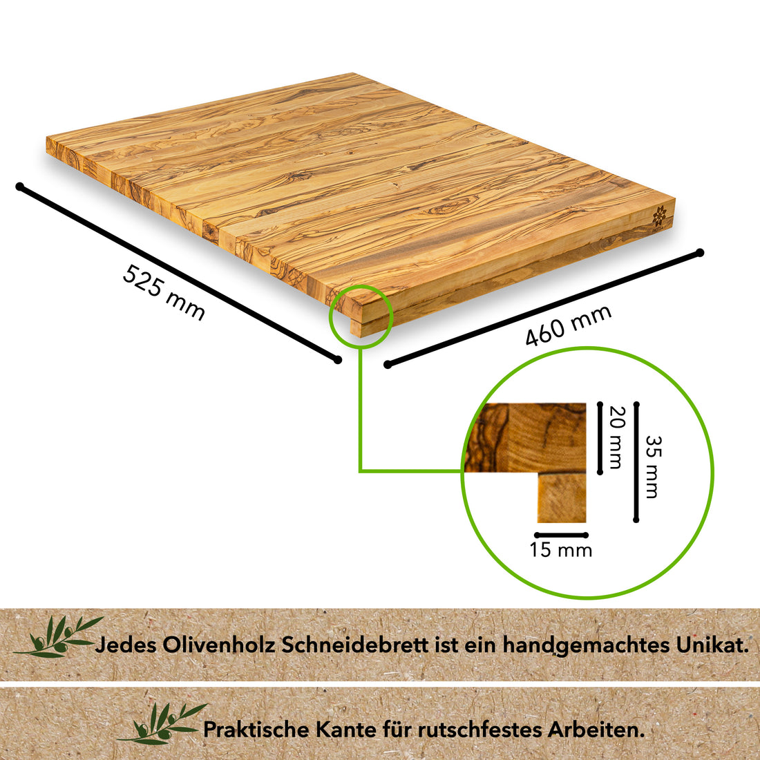 Die Protea Naturholz Bretter mit Rinde sind ein Hingucker in jeder Größe und gibt es in zwei verschiedenen Maßen: 52,5 x 46 cm und 35 x 46 cm. Die Olivenholz Schneidebretter können als Brotzeitbretter oder als Servierbrett, Tranchierbrett, Käsebrett oder Steakbrett genutzt werden.
