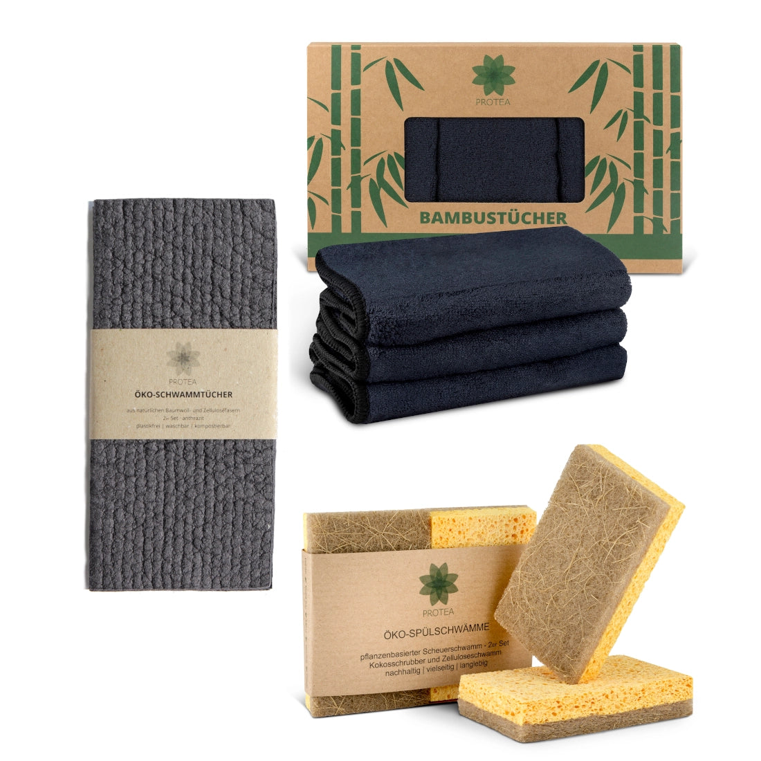 Küchen Starter-Set: Nachhaltige Bambustücher, Öko-Spülschwämme & Schwammtücher