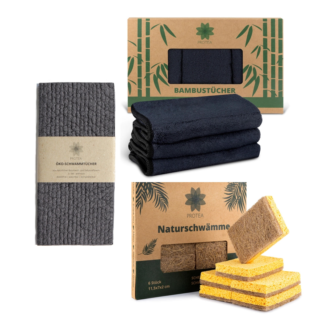 Küchen Starter-Set: Nachhaltige Bambustücher, Öko-Spülschwämme & Schwammtücher