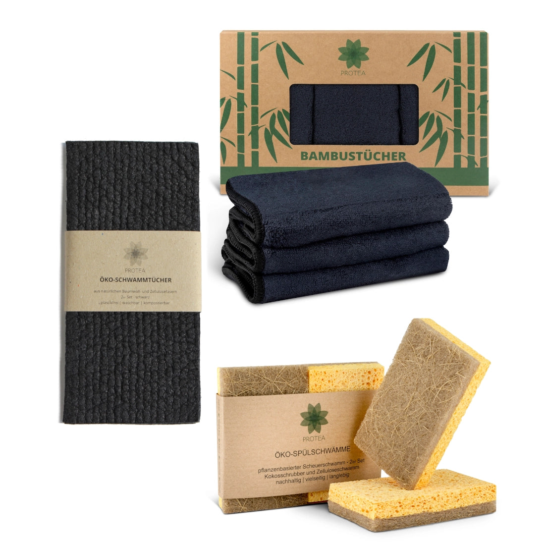 Küchen Starter-Set: Nachhaltige Bambustücher, Öko-Spülschwämme & Schwammtücher