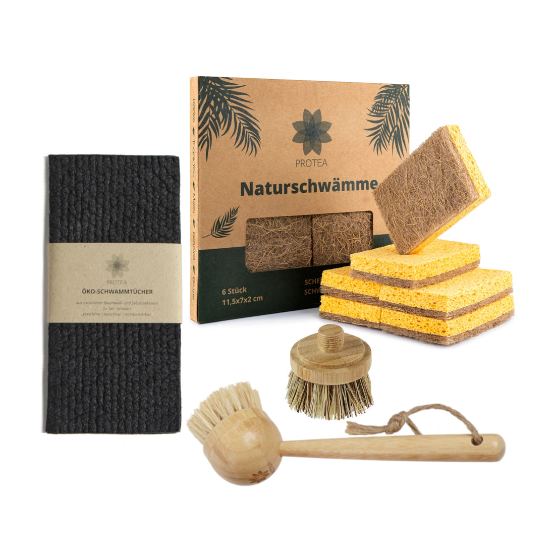 Küchen Starter-Set: Nachhaltige Spülschwämme, Öko-Schwammtücher & Spülbürste mit Ersatzkopf