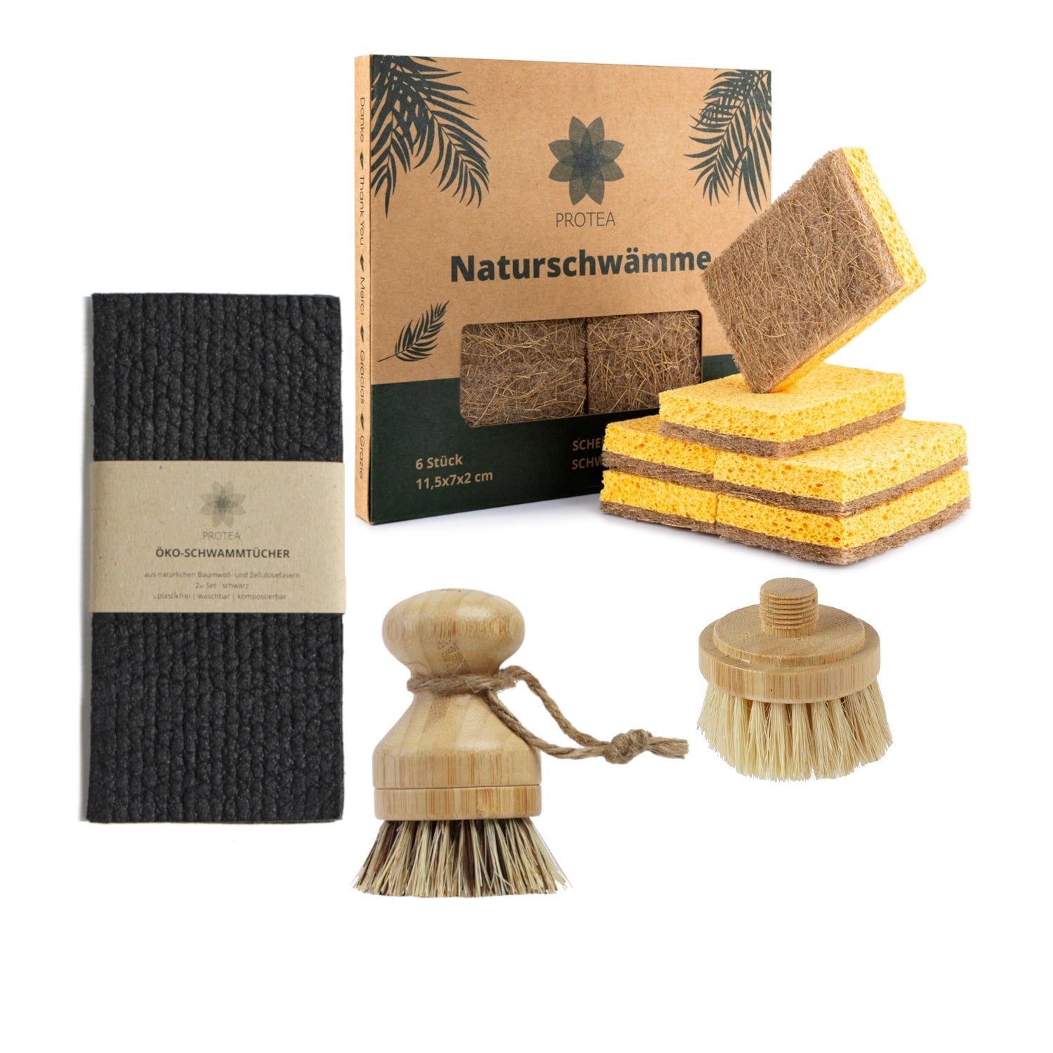 Küchen Starter-Set: Nachhaltige Spülschwämme, Öko-Schwammtücher & Spülbürste mit Ersatzkopf