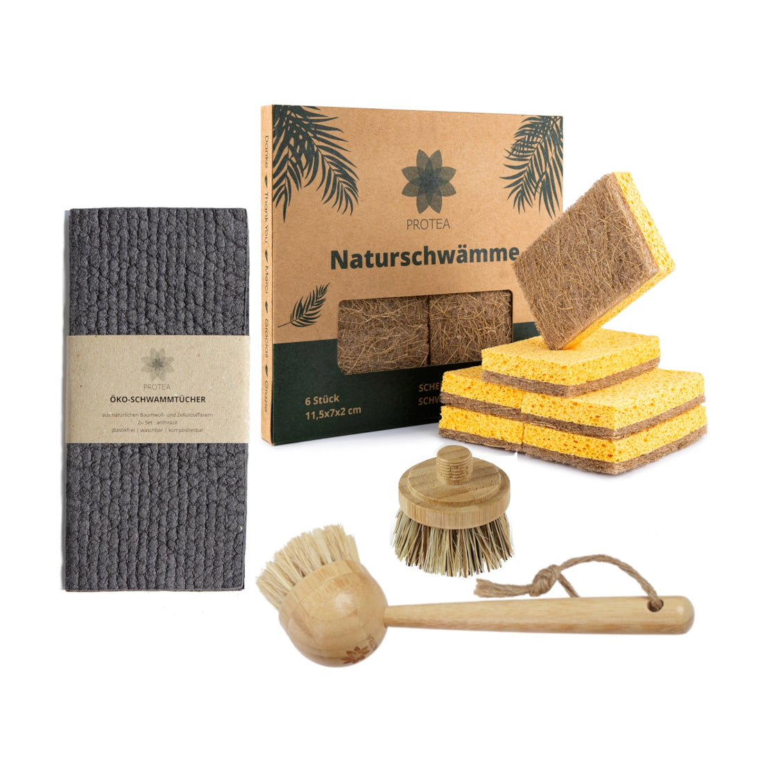 Küchen Starter-Set: Nachhaltige Spülschwämme, Öko-Schwammtücher & Spülbürste mit Ersatzkopf