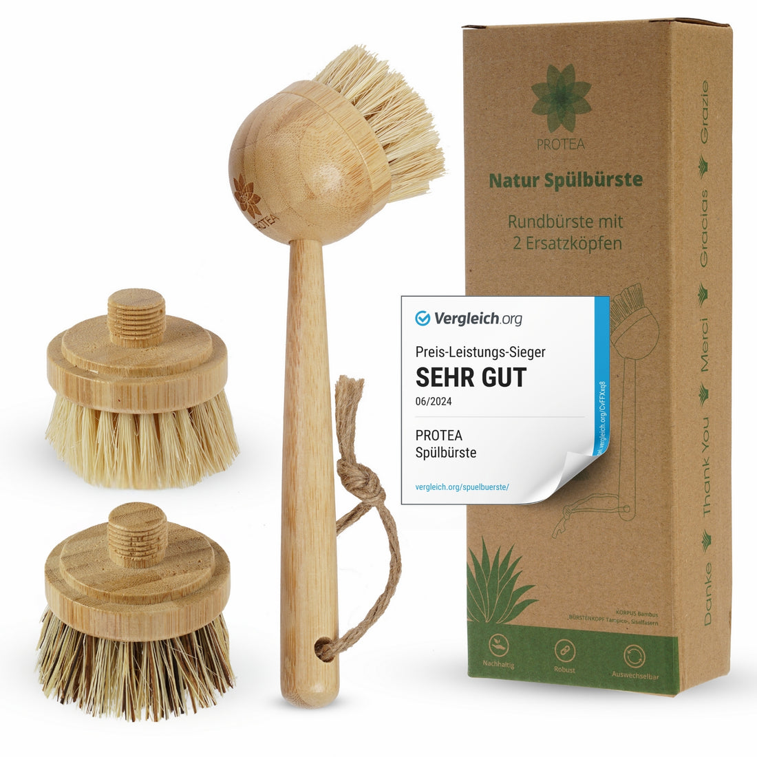 Unsere 3er Set Spülbürste aus Bambusholz und Tampico- und Palmfasern eignet sich besonders gut um Pfannen und Töpfe mit hartnäckigen Schmutz kratzfrei zu reinigen.