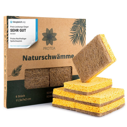 PROTEA natural sponge coconut scrubber (set of 6) - ecological dishwashing sponge, cleaning sponge - scratch-free, washable