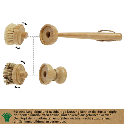 PROTEA set of 2 replacement heads natural bristles for dishwashing brush and pot brush